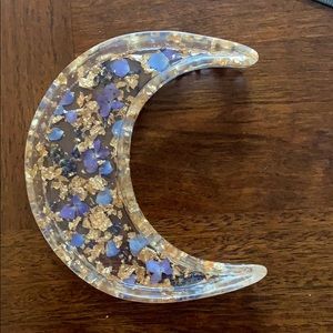 Resin Hydrangea and Gold Flake Moon Dish